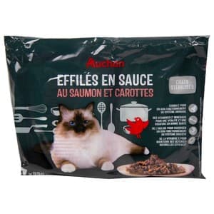 Comida para gatos en salsa de salmón y zanahorias PRODUCTO ALCAMPO 4x85 g.
