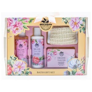 Organic Bandeja con productos para la higiene femenina con olor a Peonia y Dalia.