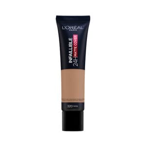 L'ORÉAL PARIS Infaillible matte cover 24h Tono 320 Tofee Base de maquillaje de textura fundente y acabado mate.